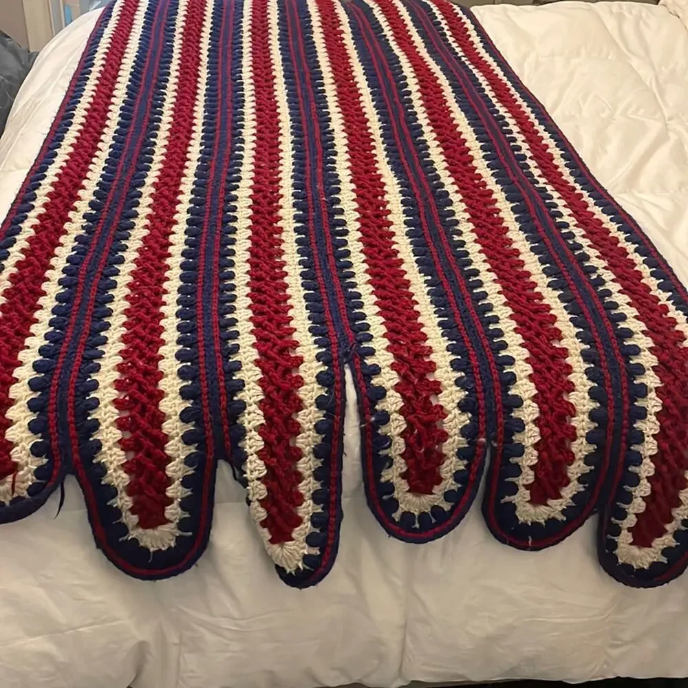 Handmade Afghan Throw Blanket Red White‎ and Blue Made in the USA